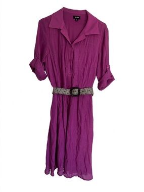 Magenta Button-Down Shirt Dress with Waist Belt Size L